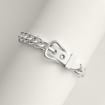 アクセサリー HERMES combination bungle Boucle Sellier Inflexible bracelet, large model - Silver | Hermès USA